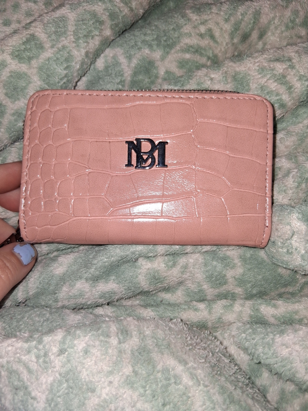 Badgley Mischka Blush Croc-Embossed Zip Wallet